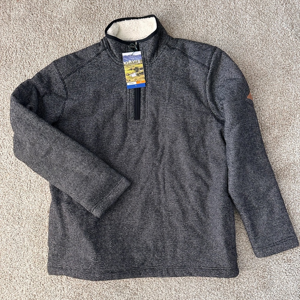 ORVIS Men's Size XL Brown Sherpa Fleece Lined 1/4 Zip Pullover Sweater